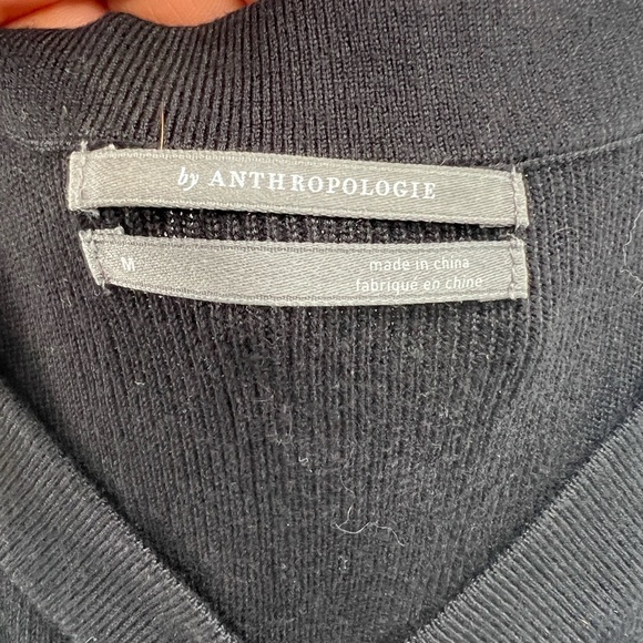 Anthropologie Black Ribbed Open Cold Shoulder Long Sleeve Knit Sweater M buttons - Picture 8 of 10